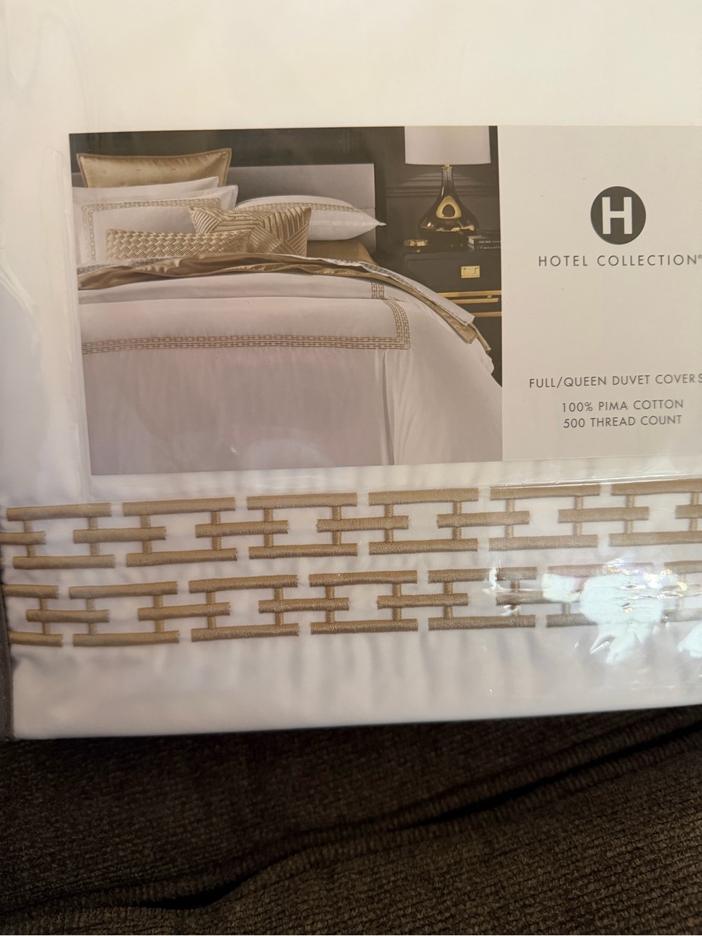 Hotel Collection White Duvet Cover with Gold Geometric Trim